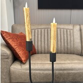 LED Dinerkaars rustiek goud beweegbare vlam 2 stuks - kort model