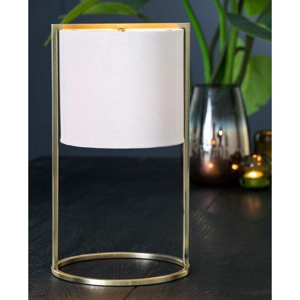 Light en Living Tafellamp SANTOS groot Ø 25x45 - Licht roze kap - antique brass frame