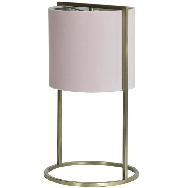 Light en Living Tafellamp SANTOS groot Ø 25x45 - Licht roze kap - antique brass frame