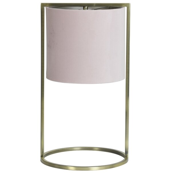 Light en Living Tafellamp SANTOS groot Ø 25x45 - Licht roze kap - antique brass frame