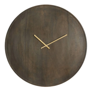 Klok Ø56 cm VETI mango hout donker bruin+goud