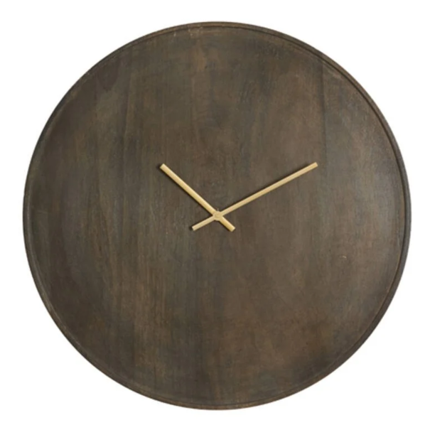 Light en Living Klok Ø56 cm VETI mango hout donker bruin+goud