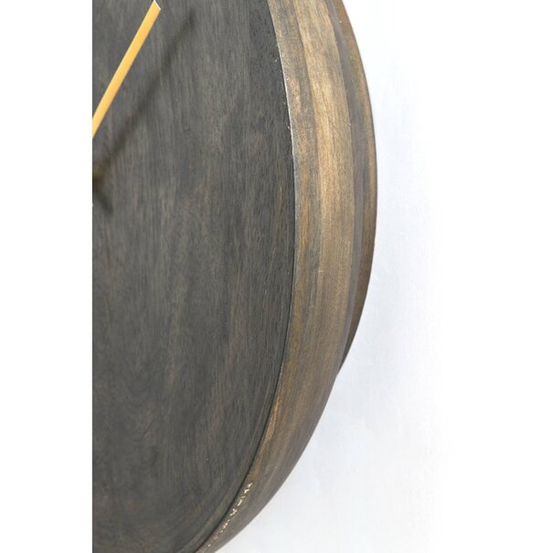 Light en Living Klok Ø56 cm VETI mango hout donker bruin+goud