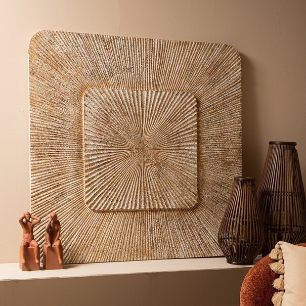 PTMD Wandornament Dishita Crème vierkant mdf S