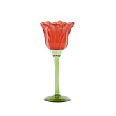 Theelicht op voet Ø10,5x22,5 cm FLOWALY glas groen+rood