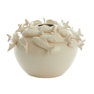 Vaas deco Ø40X27 cm Fish keramiek creme