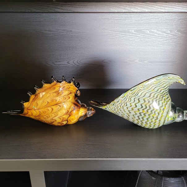 Light en Living Ornament 28x12x16 cm SHELL glas  bruin-brons+wit