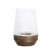 Windlicht Ø18X26 Cm MINAS glas Rib helder+hout donkerbruin