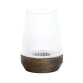 Windlicht Ø22x30 Cm MINAS glas Rib helder+hout donkerbruin