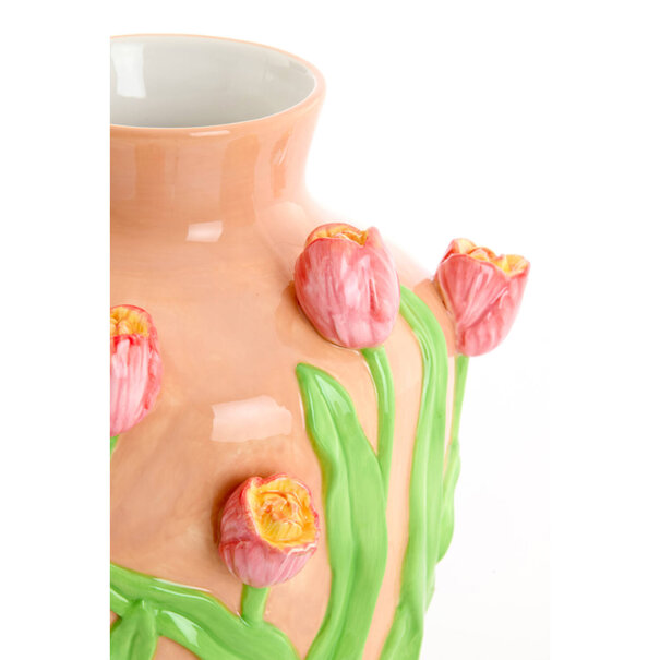 Light en Living Vaas deco Ø26x31 cm TULIP keramiek licht roze-groen