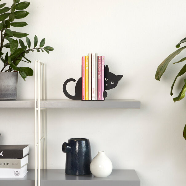 Balvi Boekensteun verborgen kat zwart metaal