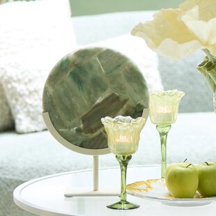Ornament GOUYA op voet - Groen Agaat & Crème