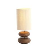 Tafellamp Ø22x50,5 cm DANIALO hout print donkerbruin+touw crème