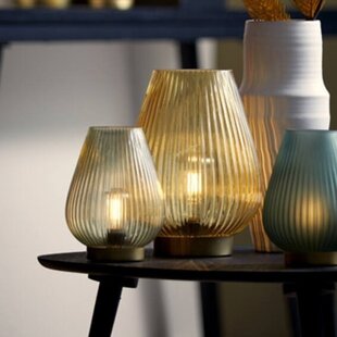 Tafellamp LED Ø21x28 cm TAJERA glas  okergeel+goud