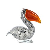 Ornament 14,5x8x15,5 cm PELICAN glas wit+zwart marmer print