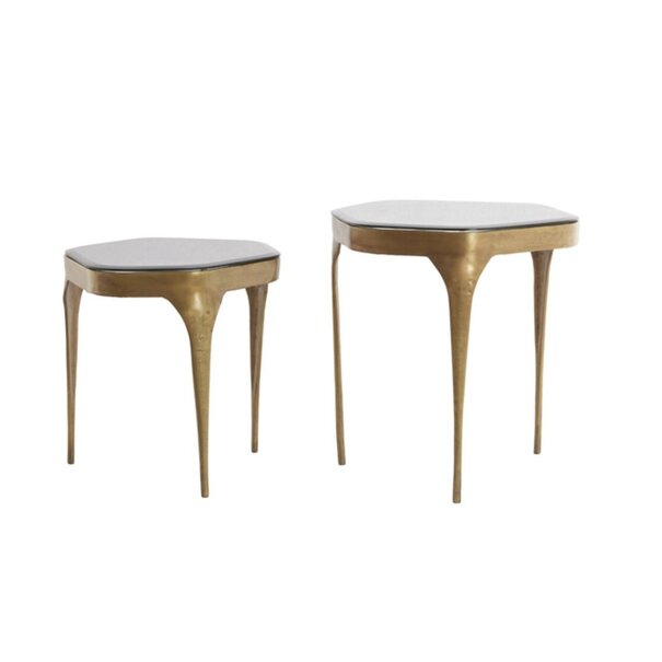 Light & Living Bijzettafel Set van 2 max 50x45,5x50 cm AVI glas smoke+antiek brons