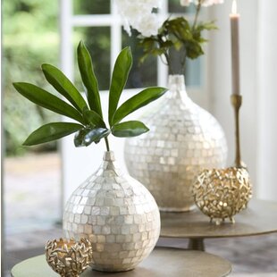 Vaas deco Ø28x35 cm ELORZA bamboe crème