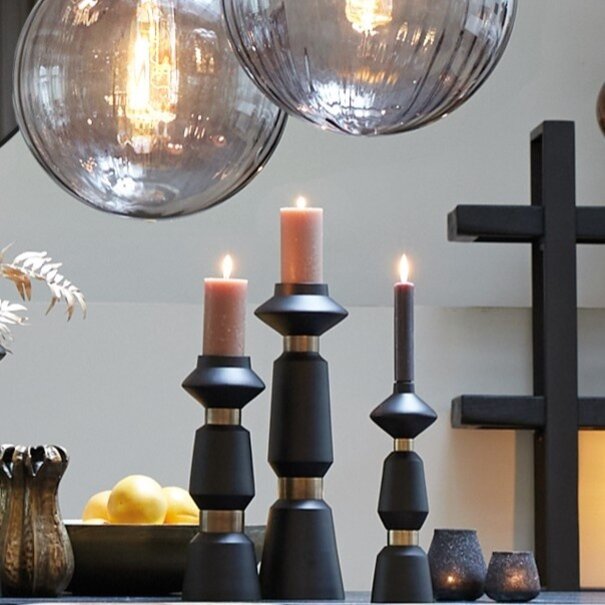 Light en Living Kandelaar ILVAR mat zwart +antiek brons - 3 maten