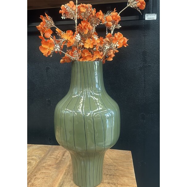 Light en Living Vaas deco Ø27x49 cm SINDO glanzend donker olijf groen+zwart