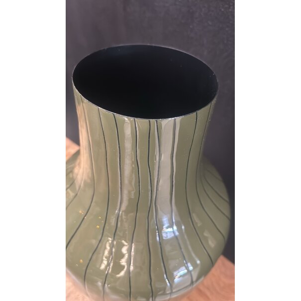 Light en Living Vaas deco Ø27x49 cm SINDO glanzend donker olijf groen+zwart