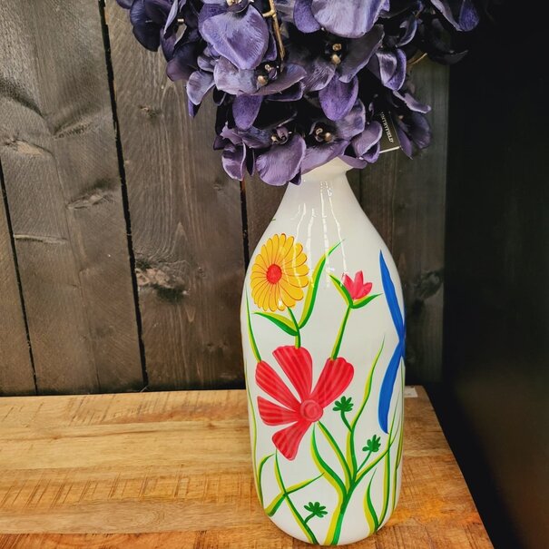 Light en Living Vaas deco Ø20x45 cm EKIMULI  wit+bloemen