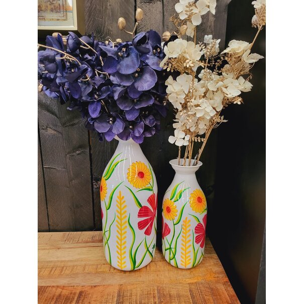 Light en Living Vaas deco Ø20x45 cm EKIMULI  wit+bloemen