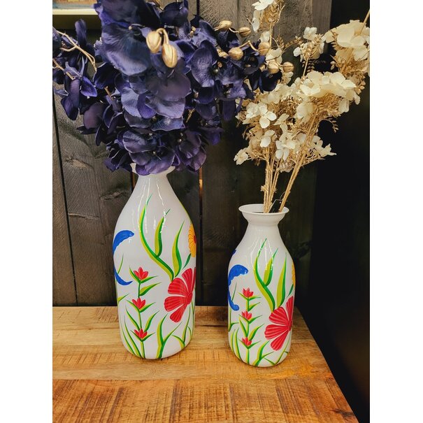 Light en Living Vaas deco Ø20x45 cm EKIMULI  wit+bloemen