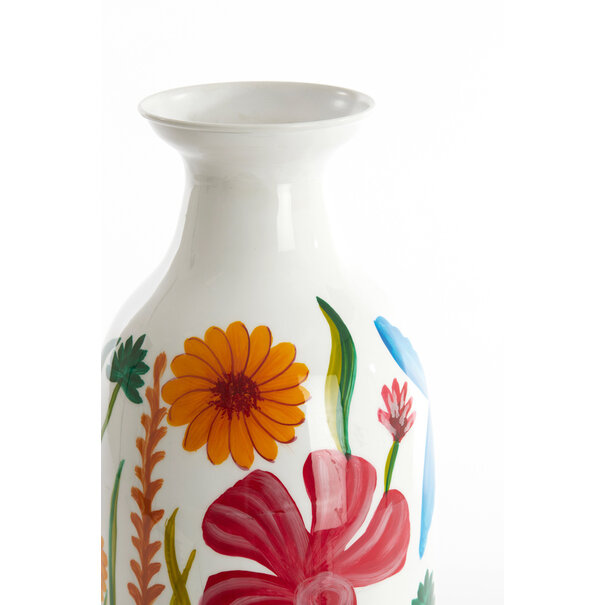 Light en Living Vaas deco Ø20x45 cm EKIMULI  wit+bloemen