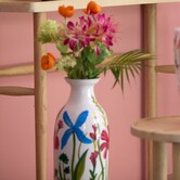Vaas deco Ø15x36 cm EKIMULI  wit+bloemen