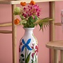 Vaas deco Ø15x36 cm EKIMULI  wit+bloemen