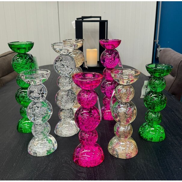 Light en Living Light & Living Kaarsenhouder ITINGA - Glas met Bubbelmotief - Helder - Ø10x26,5 cm