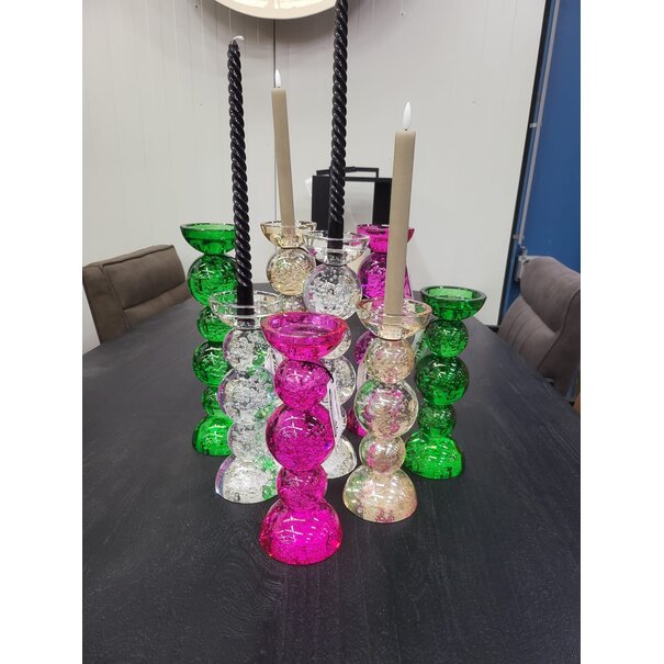 Light en Living Light & Living Kaarsenhouder ITINGA - Glas met Bubbelmotief - Helder - Ø10x26,5 cm