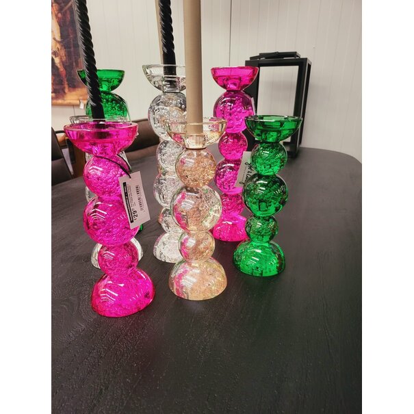 Light en Living Light & Living Kaarsenhouder ITINGA - Glas met Bubbelmotief - Helder - Ø10x26,5 cm