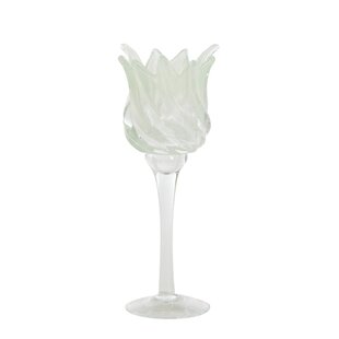 Theelicht op voet Ø9,5x24 cm FLORA glas helder+mt mint groen