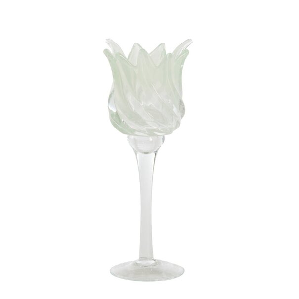 Light en Living Theelicht op voet Ø9,5x24 cm FLORA glas helder+mt mint groen