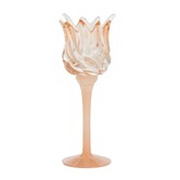 Theelicht op voet Ø9,5x24 cm FLORA glas mat perzik+perzik