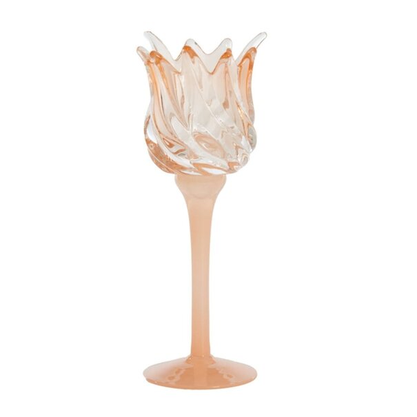 Light en Living Theelicht op voet Ø9,5x24 cm FLORA glas mat perzik+perzik
