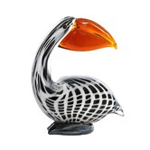 Ornament 13x7x16,5 cm PELICAN glas zwart-wit+bruin gestreept