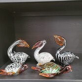 Ornament 14,5x8x15,5 cm PELICAN glas wit+zwart marmer print