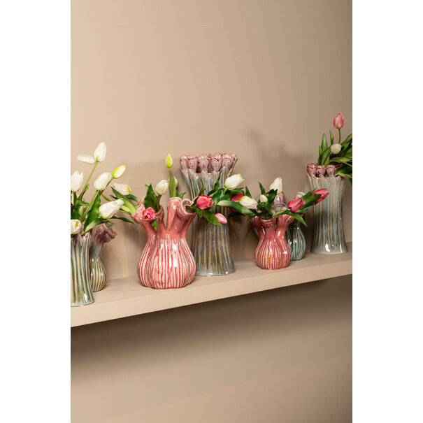 PTMD Vaas Annmarie Light Pink ceramic flower shape tubes L