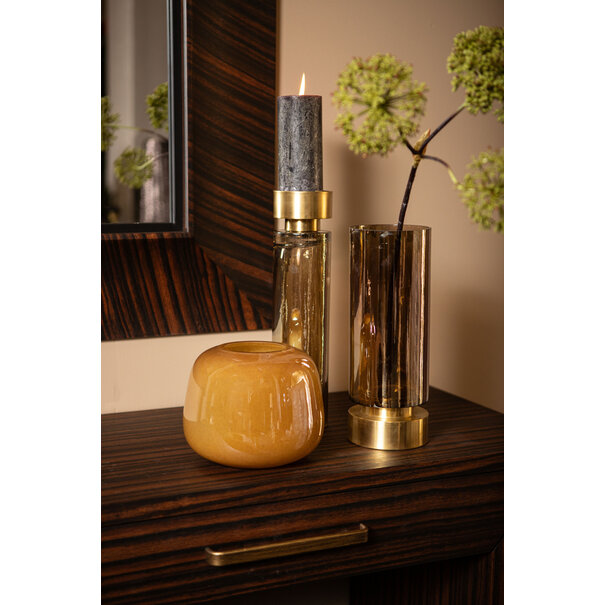 PTMD Kandelaar / Vaas Morrible Amber round glas laag