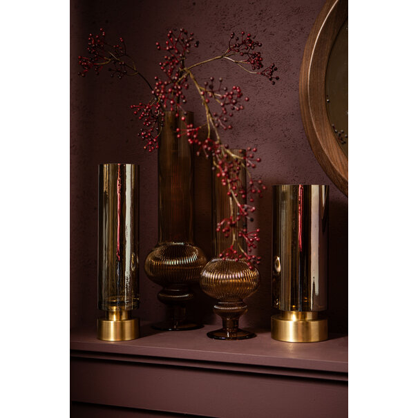 PTMD Kandelaar / Vaas Morrible Amber round glas hoog