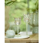 Theelicht op voet Ø9,5x21 cm FLORA gls mat mint groen+helder