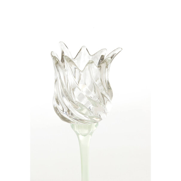 Light en Living Theelicht op voet Ø9,5x21 cm FLORA gls mat mint groen+helder