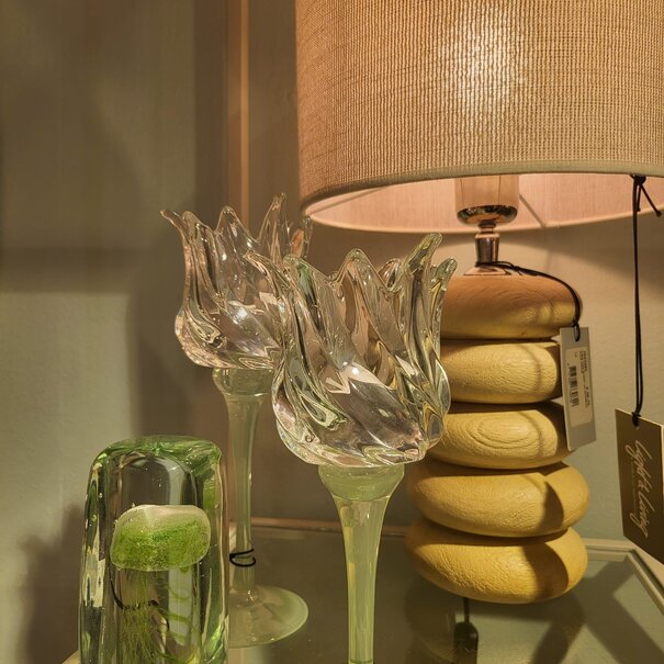 Light en Living Theelicht op voet Ø9,5x21 cm FLORA gls mat mint groen+helder