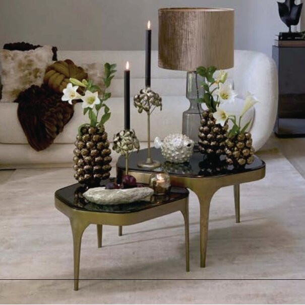 Light en Living Bijzettafel Set van 2 max 50x45,5x50 cm AVI glas smoke+antiek brons