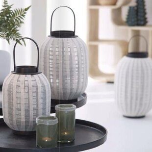 Windlicht Ø26X36 DEZULO Linnen Naturel+zwart hout