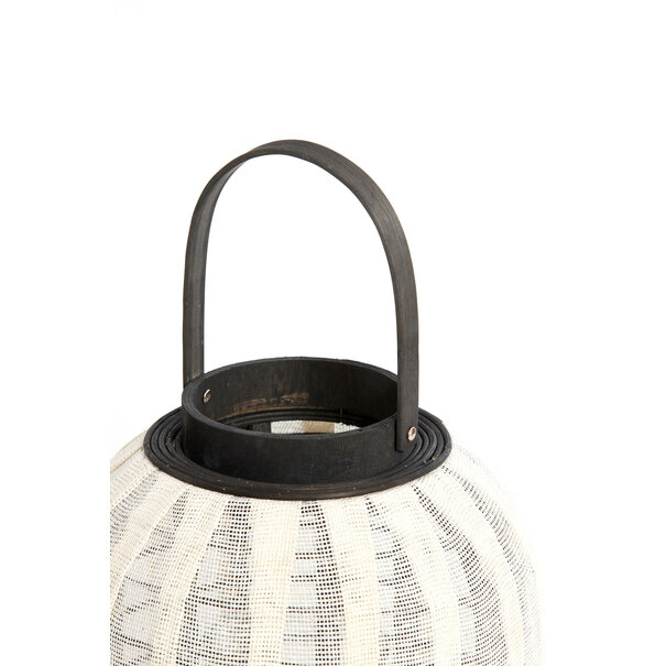 Light en Living Windlicht Ø26X36 DEZULO Linnen Naturel+zwart hout