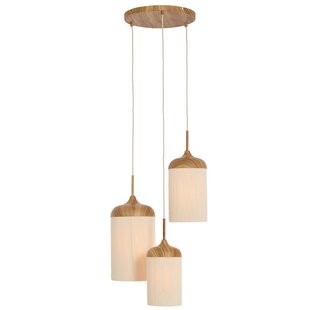 Hanglamp 3L Ø35x32 cm DANIALO hout print naturel+touw crème