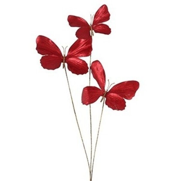 Countryfield Kunstdeco Vlinder Lush rood Set van 3 takken met 3 vlinders per tak